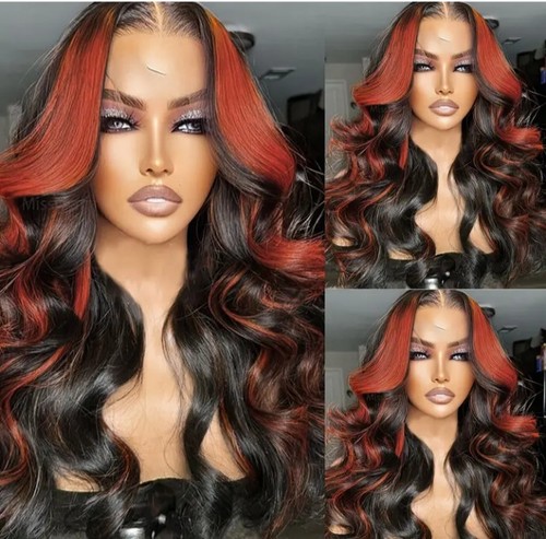 Ginger Highlights 13x4 HD Lace Front Wig - Synthetic Ombre Black to... - Picture 4 of 5