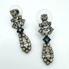 Vintage 80s Revival Chandelier Dangle Earrings Smokey Rhinestone Classic Jewelry