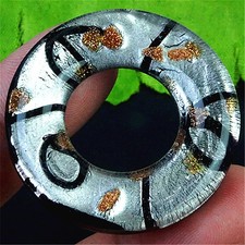 JT34909 39x7mm Silvery /black Lampwork Glass Donut Pendant Bead