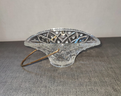 Vintage Avon Pressed Glass Basket with Metal Gold Handle