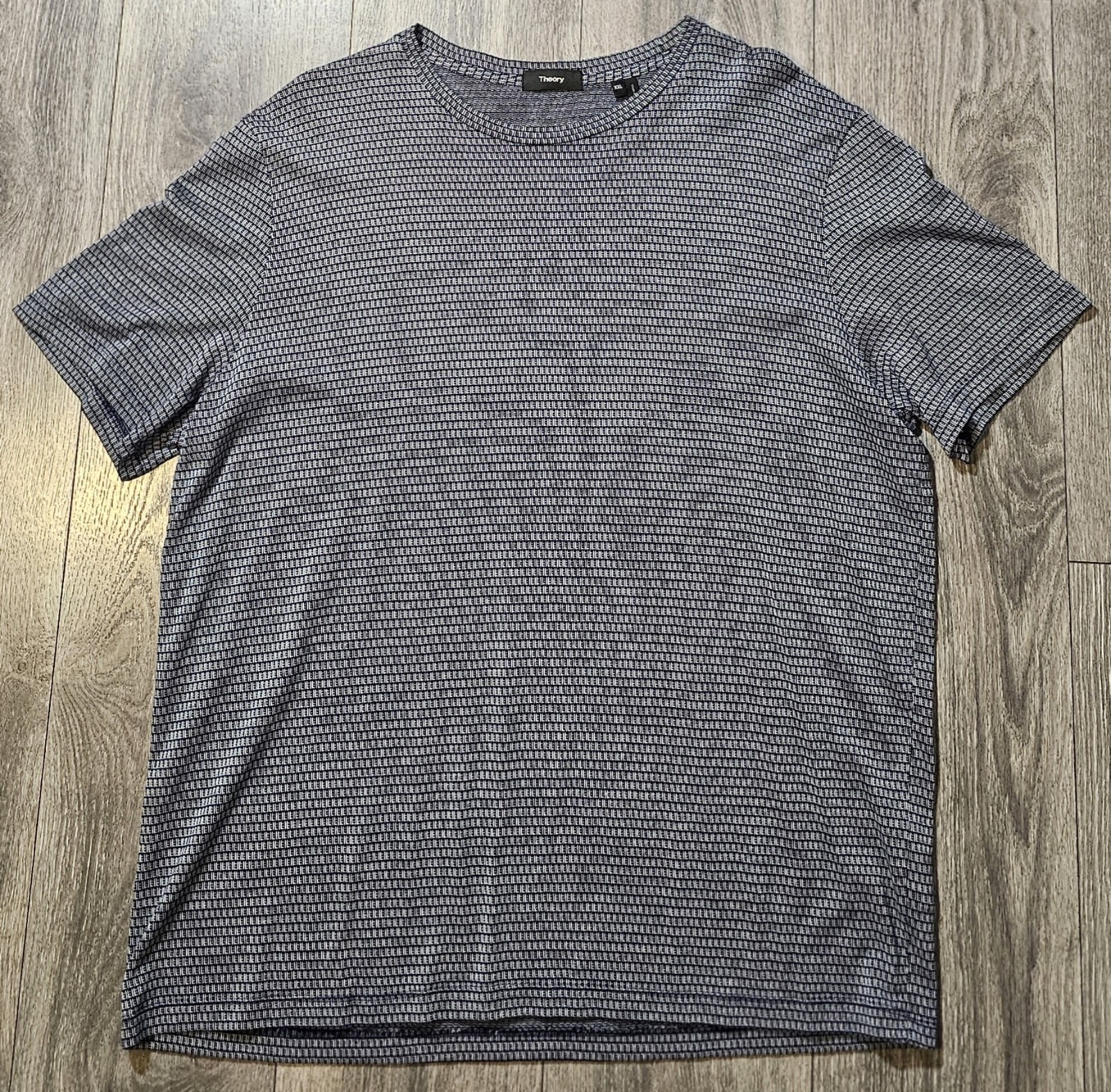 THEORY Clean Tee Union Jacquard Tee T-Shirt Stretch Navy Blue White Men's Sz 2XL