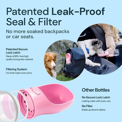 Portable Dog Water Bottle & Bowl Pink / 350 ml / United States