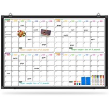 4 Month Dry Erase Calendar for Wall 36" x 24", Magnetic Calendar Whiteboard w...