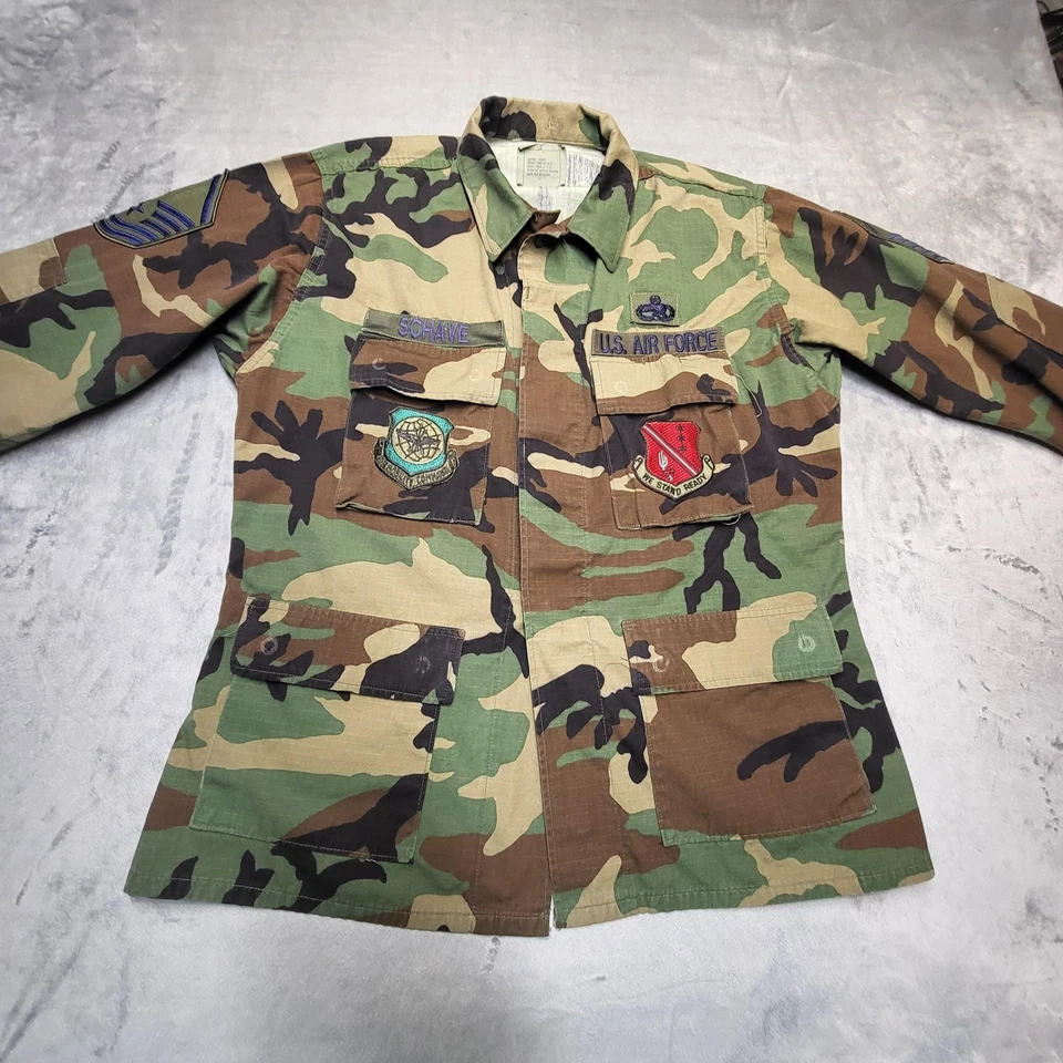 Abrigo BDU De Colección Fuerza Aérea de los Estados Unidos Para Hombres Mediano Corto Bosque Camuflaje Ripstop USGI Foto 2 de 4