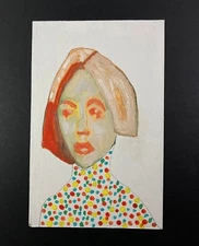 Portrait Painting Naive Expressive Vigilant Woman Wall Art Polka Dots Miz Katie