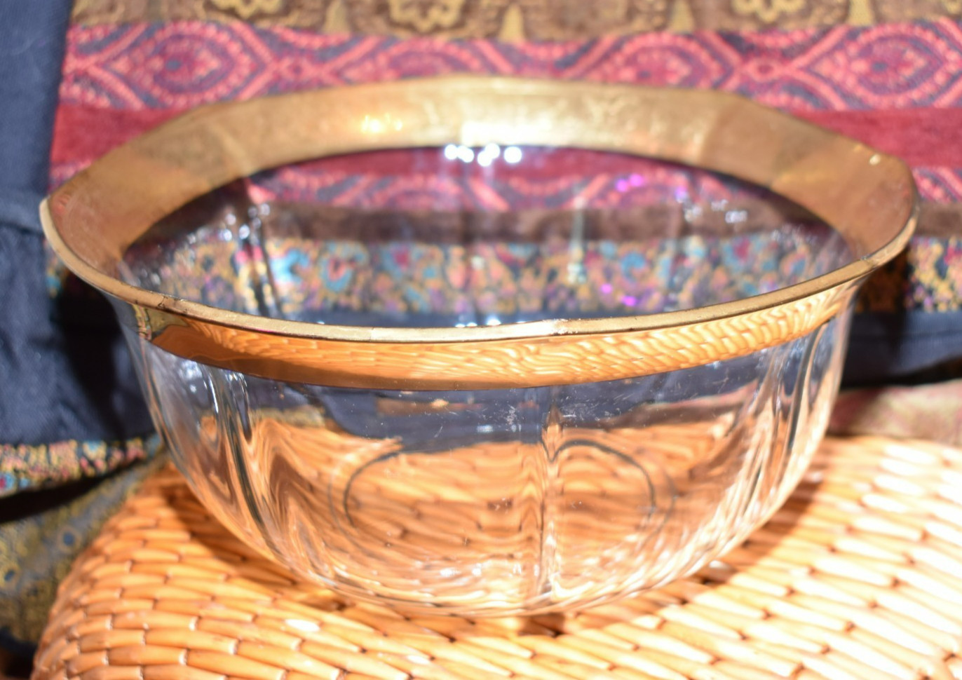 SCARCE 8-Sided 22K GOLD Encrusted Glass Bowl Circa 1925