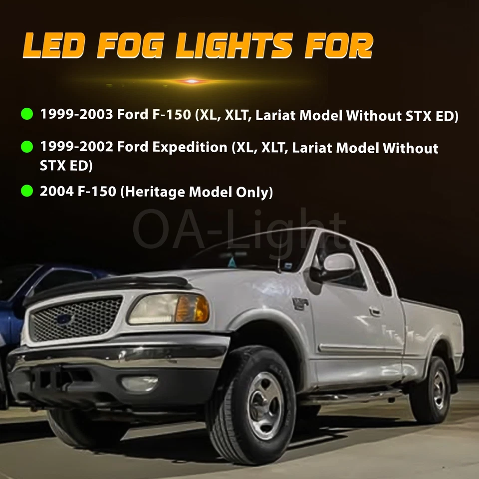 适用于 1999 - 2003 年福特 F150/1999-2002 Expedition/1999 F250 升级 LED 雾灯套件 — 第 2/4 张图片