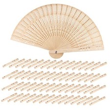 60 Pack 8 Inch Sandalwood Fan, Folding Wooden Openwork Personal Hand Held