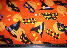 REMNANT OF JOANN HALLOWEEN FABRIC WITH MASKS HATS, 16" X 42"