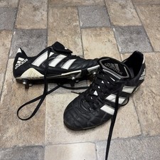 Vintage Retro Adidas Leather Football Boots  Soccer Black White UK 8 1997-8 ish 