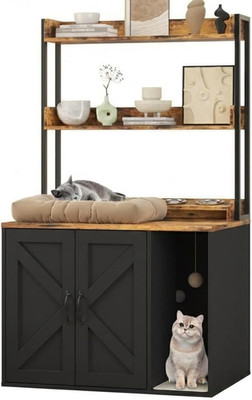 55'' H Cat Litter Box Enclosure Hidden Litter Box Furniture Wooden Cat House with