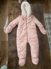 Girls' Pink Print All-in-One Snowsuit Next 9-12 Months Warm Pramsuit Hood