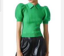 Alice + Olivia Chase Collar Puffer Sleeve Sweater Cable Knit Top Size XS NEW