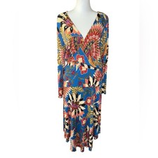 Farm Rio for Anthropologie Blue Wonderful Toucan Jersey Wrap Dress Multi XL