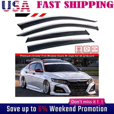 For 2018-2022 Honda Accord Clip-on Chrome Trim Window Visor Rain Guard NEW