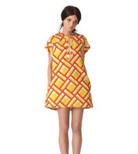Tracy Feith Target Tunic Dress M Yellow Orange 100% Linen Hood Swim Coverup