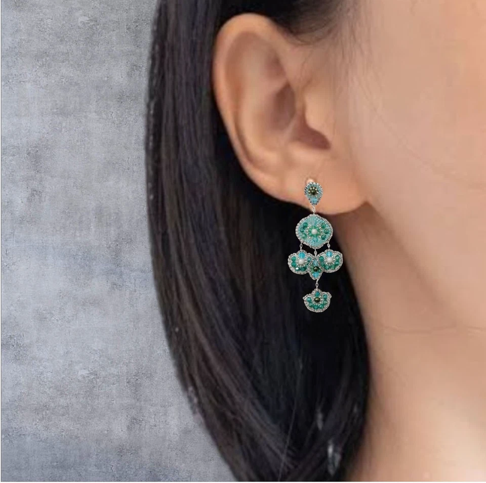 Chandelier Earrings Miguel Ases Style Handmade Orecchini perline cuciti a mano - Immagine 3 di 4