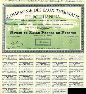 Compagnie Des Eaux Thermales de Bou-Hanifia - Stock Certificate - Foreign Stoc