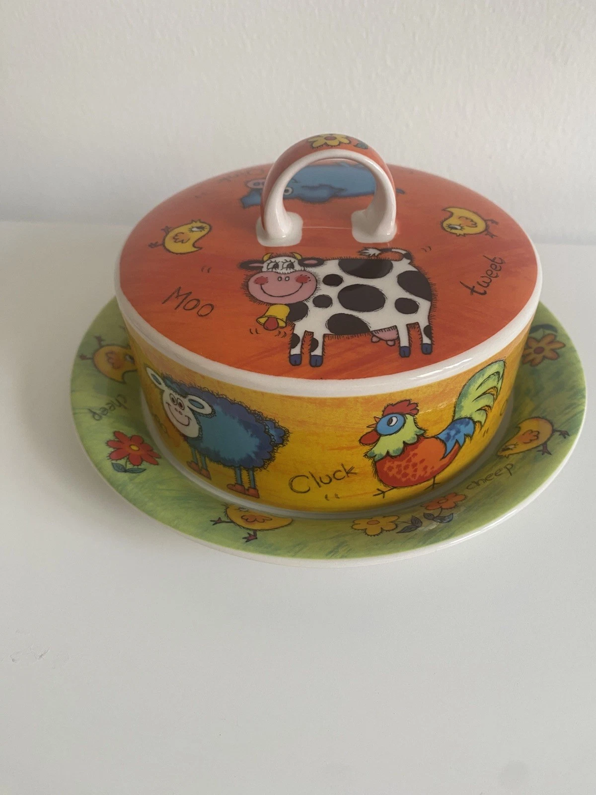 Dunoon Funky Farm Jane Brookshaw Lidded Butter Dish Great Condition