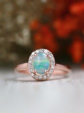 9x11MM Oval Ethiopian Opal Diamond Halo Engagement Ring 14k Rose Gold s691