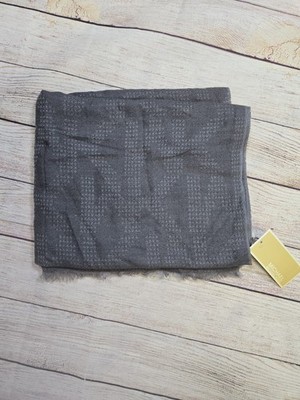 Michael Kors NWT Gray Logo Scarf Lightweight Monochrome 100% Wool