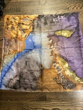 Handpainted 100 Silk Scarf colorful Abstract Purple Orange Gray 34  x35  