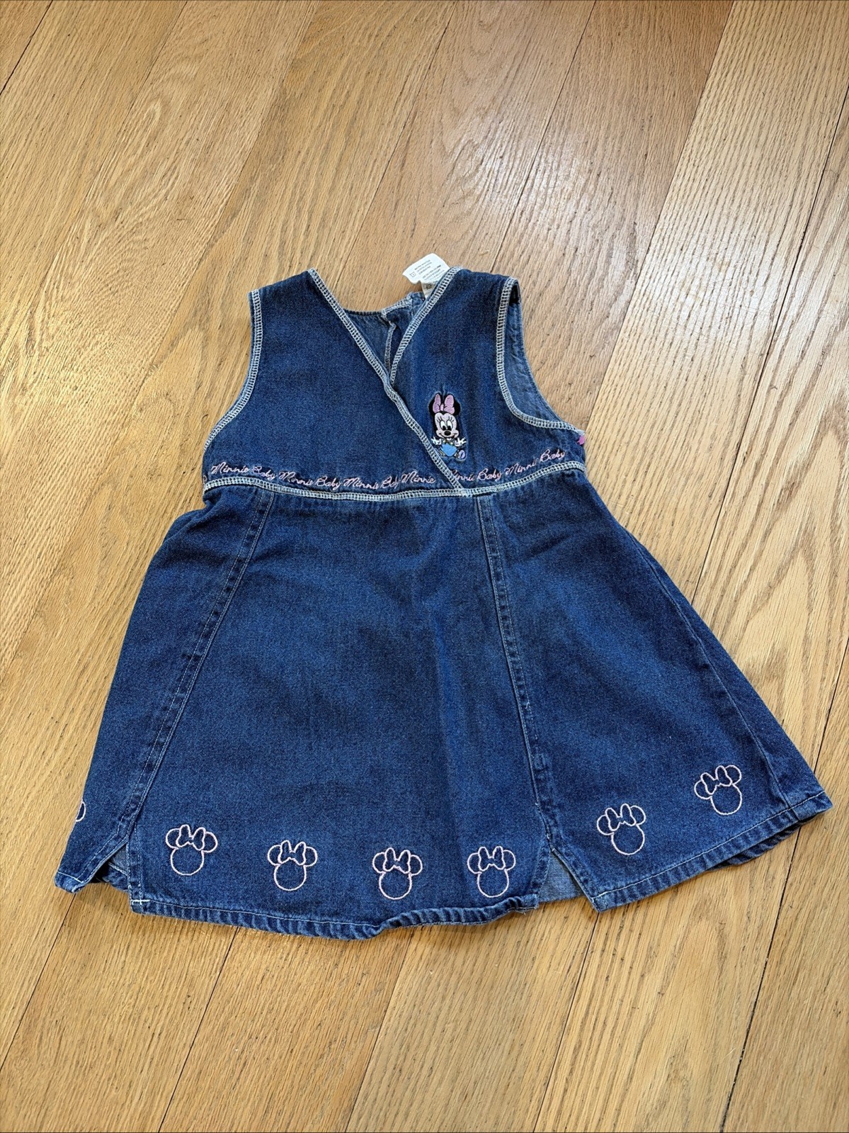 Vintage Baby Minnie Mouse Blue Denim Embroidered Blue Jean Dres 24 Mo