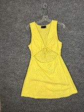 Asos Womens Mini Dress Size 8 Yellow Eyelet Embroidered Cut Out Front Boho
