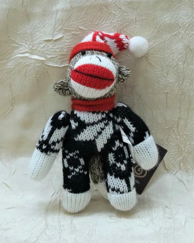 Christmas Holiday Sock Monkey In Sweater 6-inch Plush Toy with Clip SEE DETAILS