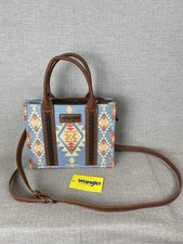 Wrangler Southwestern Aztec Print Canvas Tote Crossbody Bag Brown Blue