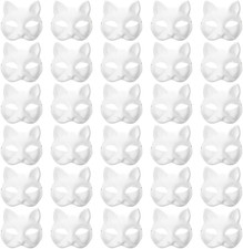 30 Pcs Blank Cat Mask with Strap DIY Halloween Party Costume Therian Animal