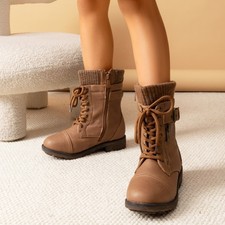 Kids Girls Kids Ankle Boots Side Zipper Faux Leather Fall Winter Combat Boots