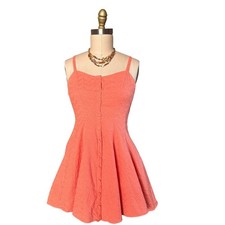 Textured Lace Back Button Front Free People Mini Dress 4 Coral