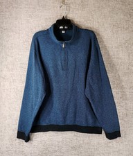 Peter Millar 1/4 Zip Pullover Cotton Sweater Mens XL Blue Black Check Mid-Heavy