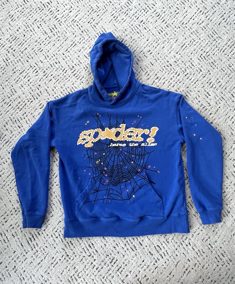 sp5der Blue Graphic Print Hoodie & Pants Tracksuit Set Men's Size