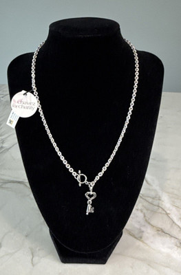 Chavez for Charity 18'' Silver Heart Shape Skeleton Key Toggle Necklace CFC Bead