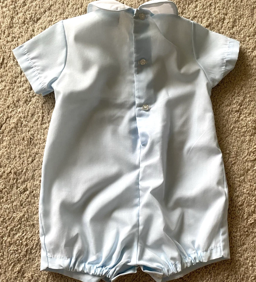 Mameluco vintage Alexis bebé niño azul blanco manga corta talla 6 meses Foto 3 de 3