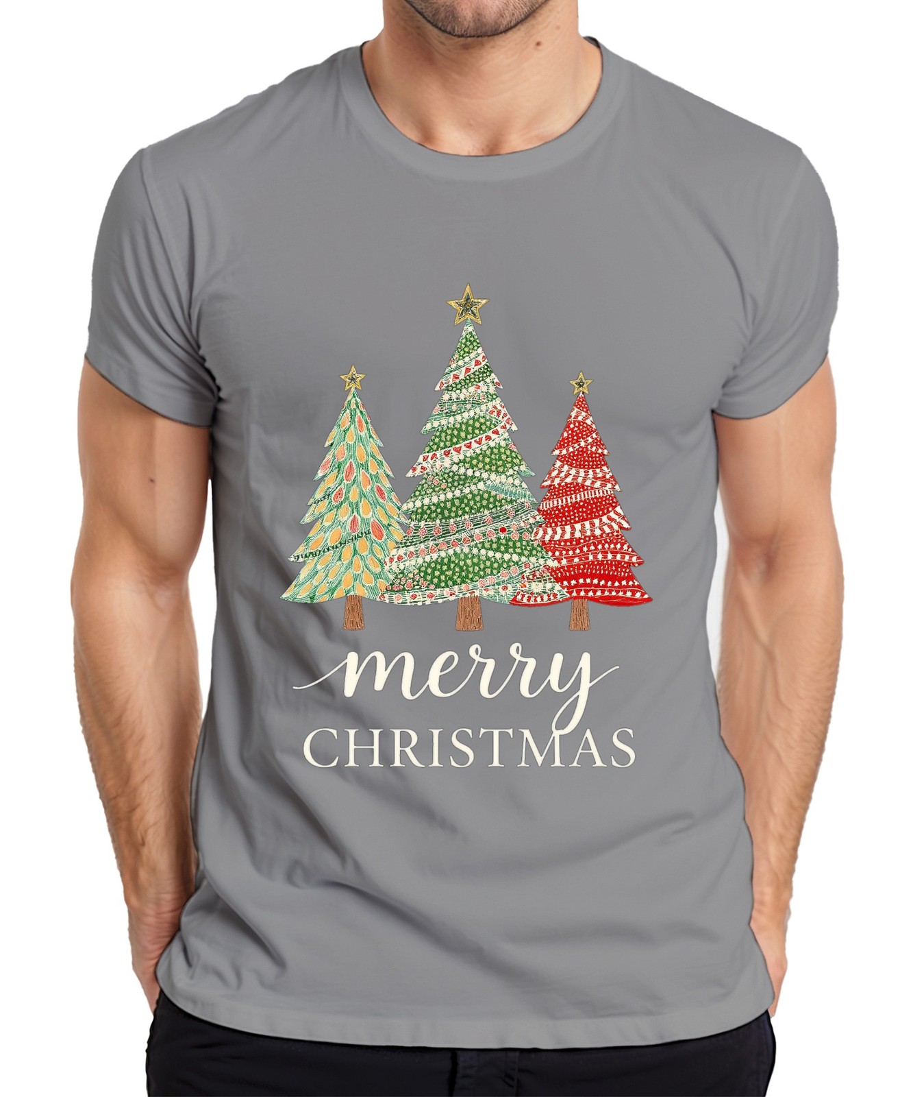 Merry Christmas Xmas Trees Christmas Tree Trio Festive Vintage Mens T-Shirt