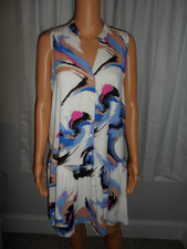 Pretty Nine West size L white pink blue print sleevelss lined dress women NWOT