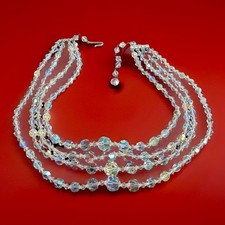 Vintage 4 Strand Aurora Borealis Crystal Beaded Graduated 14 Necklace Gorgeous