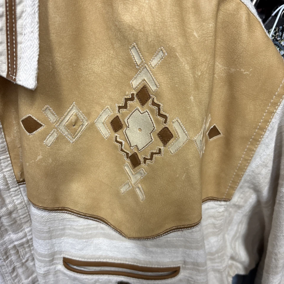 Vintage Shooter Western Dune Shirt XL Beige Tan Aztec Linen suede Outdoors - Image 3 of 4