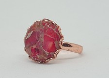 Round semi-precious Pink Ocean Jasper rose gold-plated adjustable statement ring