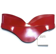 ALEXANDER MCQUEEN Womens Calf Leather Corset Belt Red 46 (MSRP $2,190)