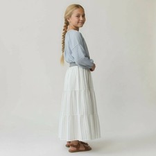 Girls Maxi Mom and Pop's Kids Skirt Size 8 White Striped Tiered Upcycled Cotton