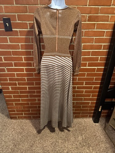 Wenjilli 1970's Vintage Metallic Knit Striped Maxi Dress Stretchy Fit EUC - Picture 6 of 8