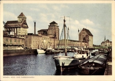 Postcard Hanseatic city of Bremen, wood and factory port, ships in port,... - 4976255