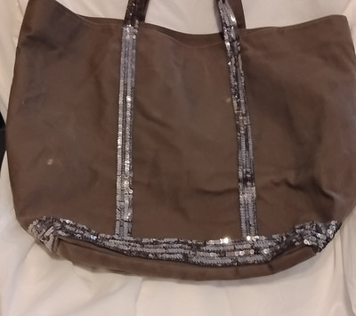 Vanessa Bruno Le Cabas Brown Sequin Zip Tote Bag with Inner Pockets