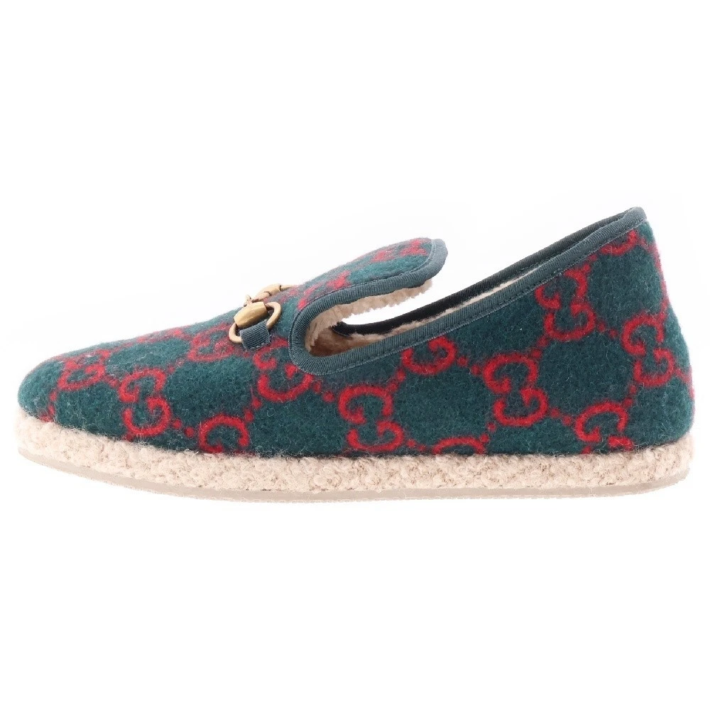 Chaussures à enfiler Gucci GG All Over Horsebit fourrure verte pointure 39