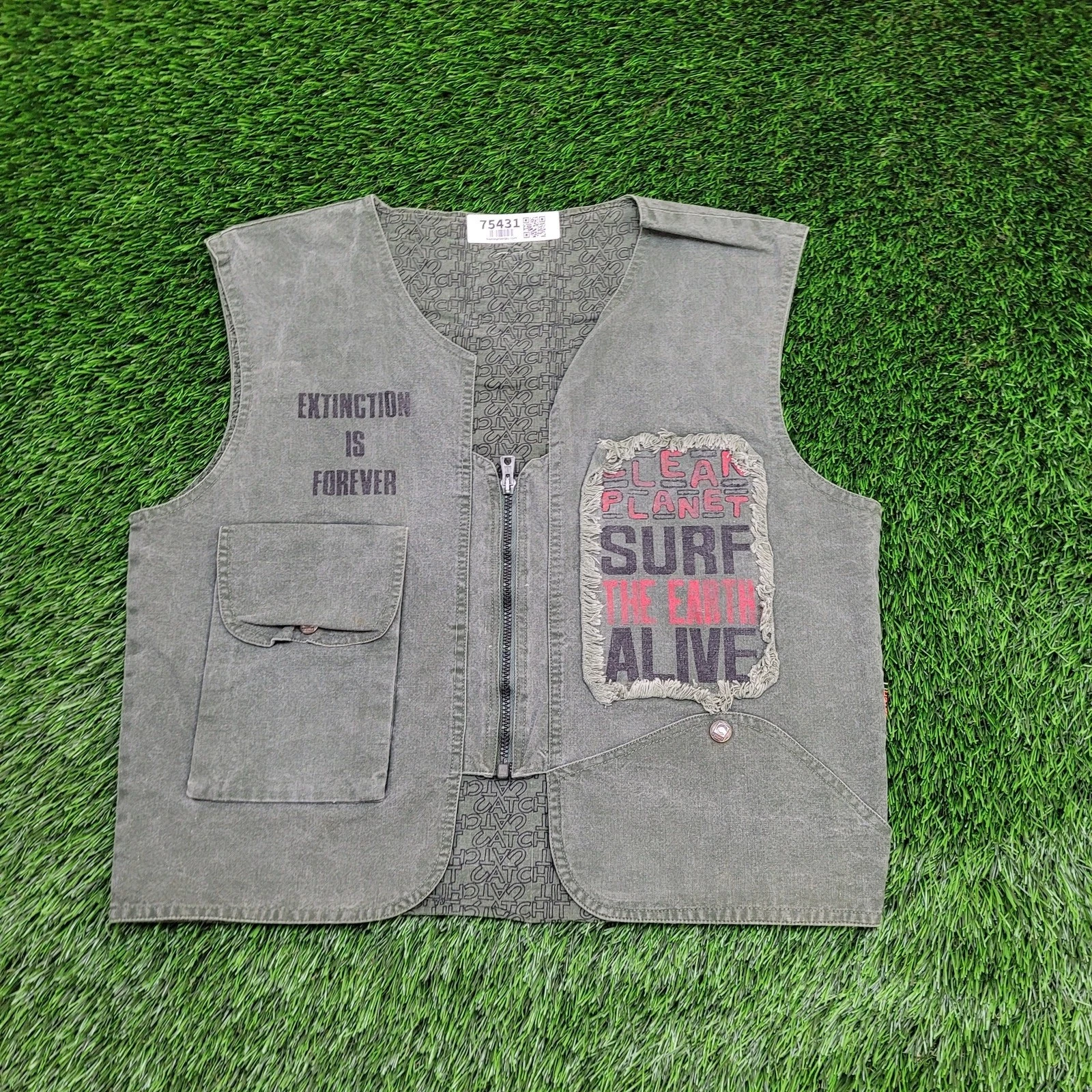 Vintage Catch-It Canvas Vest Large 22x22 Cropped Green