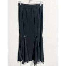 VTG Le Fete Maxi Skirt Whimsigoth Goth Coquette Witchy Bow Sheer Panel Y2K Black